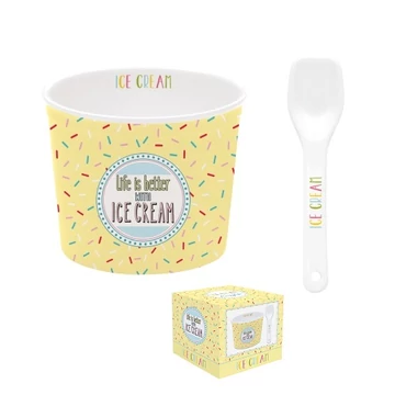 Porcelán fagyistálka 8,5cm, kanállal, dobozban, Onfleek 02, R2S.0083ONF2
