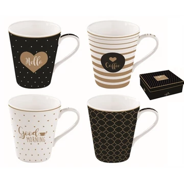 Porcelánbögre 4db-os 300ml, dobozban, Coffe Mania,Good Morning, R2S.128CMGM