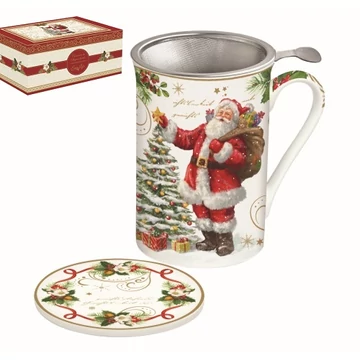 Porcelánbögre tetővel, fémszűrővel, 300ml, dobozban, Magic Christmas, R2S.280MAGI