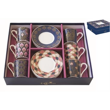 Porcelán eszpresszócsésze+alj 6 személyes, 100ml dobozban,Coffee Mania Peacock, R2S.126PECK