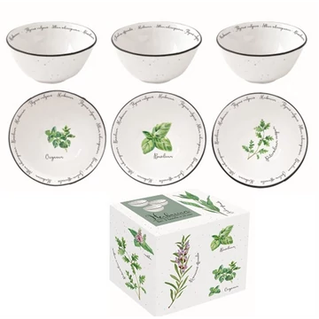 Porcelán tálkaszett S/3,9,5cm,dobozban,Herbarium, R2S.2215HERU