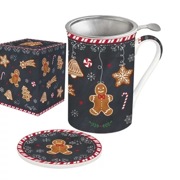 Porcelánbögre 300ml, tetővel, fémszűrővel, dobozban, Gingerbread, R2S.280GING