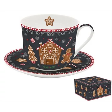 Porcelán reggelizőcsésze+alj, 400ml, dobozban, Gingerbread, R2S.1454GING