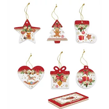 Porcelándíszek 7cm, 6db-os szett, dobozban, Christmas Memories, R2S.2187CHME