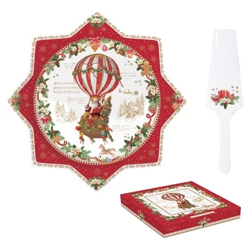 Porcelán tortatál, lapáttal 32cm, dobozban, Christmas Memories, R2S.1000CHAB