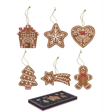 Porcelándíszek 7cm, 6db-os szett dobozban, Gingerbread, R2S.2188GING