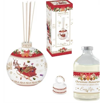 Illatosító olaj (mandarin-zöldtea) 100ml, ratttanpálcikával, porcelántégellyel 10x13cm, Christmas Memories, R2S.1243CHME