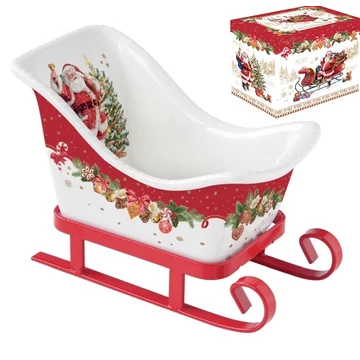 Porcelánkínáló szán fém lábon, 14,5x8x10,5cm, Christmas Memories, R2S.1244CHME