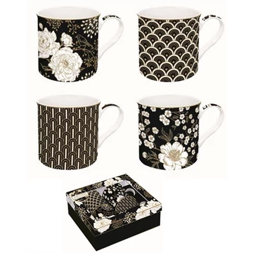 Porcelán bögreszett 4 db-os, 300ml, dobozban, Atmosphere, Art Deco & Flowers, R2S.179ARTF