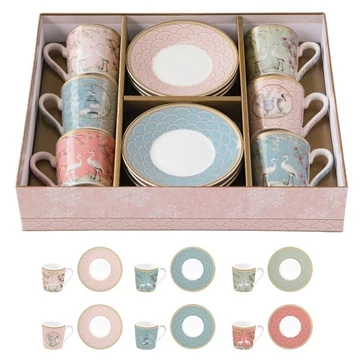 Porcelán eszpresszócsésze+alj 6 személyes 100ml dobozban,Jardin de Reves, Coffee Mania, R2S.126JARR