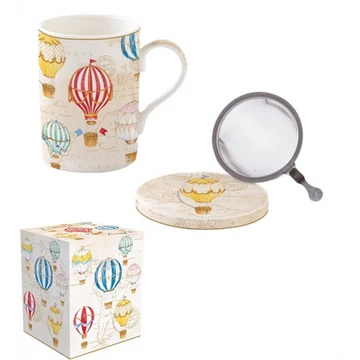 Porcelán szűrősbögre tetővel 350ml dobozban,Air Balloons, R2S.105AIRB