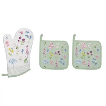 Edényalátét 2db 20x20cm+edényfogó kesztyű 20x30cm,100% pamut,Floraison, R2S.2630FLRA