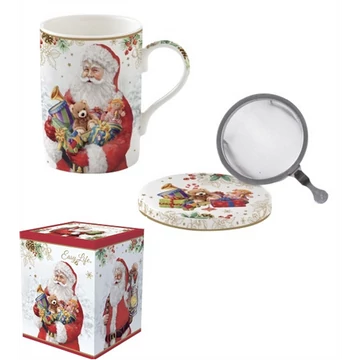 Porcelán szűrősbögre tetővel, 350ml, dobozban, Santa Is Coming, R2S.105SANC