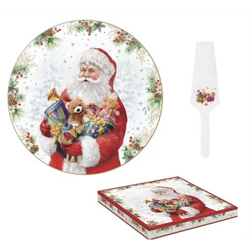 Porcelán tortatál lapáttal, 32cm, dobozban, Santa Is Coming, R2S.1112SANC