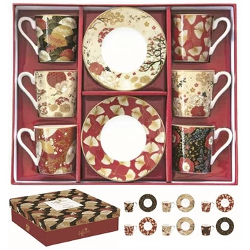 Porcelán eszpresszócsésze+alj 6 személyes 100ml dobozban, Kimono, Coffee Mania, R2S.126KIMO