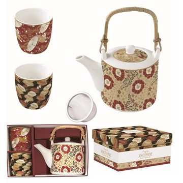 Porcelán teáskanna 600ml, fémszűrővel, 2 porcelánpohárral 160ml, dobozban, Kimono, Atmosphere, R2S.1467KIMO