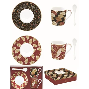 Porcelán eszpresszócsésze+alj 2 személyes, 100ml, kanállal,  dobozban, Coffee Mania, Kimono, R2S.1474KIMO