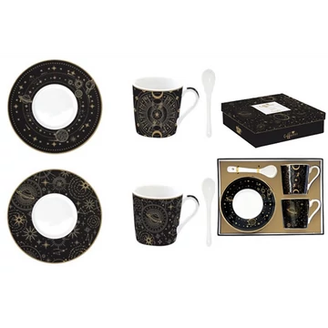 Porcelán eszpresszócsésze+alj 2 személyes, 100ml, kanállal,  dobozban, Coffee Mania, Celestial, R2S.1474CELE