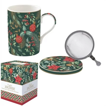 Porcelán szűrősbögre tetővel, 350ml, dobozban, Atmosphere, Christmas Joy, R2S.105CJOY