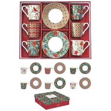 Porcelán eszpresszócsésze+alj 6 személyes, 100ml, dobozban, Coffee Mania, Christmas Joy, R2S.126CJOY
