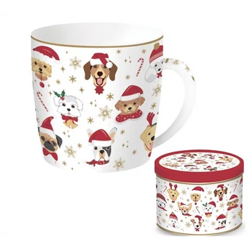 Porcelánbögre 350ml,fémdobozban, Christmas Friends Dogs, R2S.217CHFD