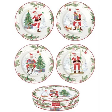 Porcelán desszerttányérszett 4db-os, 19cm, dobozban, Joyful Santa, R2S.924JOYF