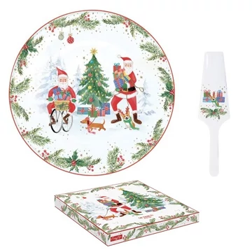 Porcelán tortatál lapáttal, 32cm, dobozba, Joyful Santa, R2S.1112JOYF