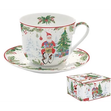 Porcelán reggelizőcsésze+alj 400ml, dobozban, Joyful Santa, R2S.1454JOYF