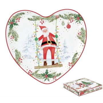 Porcelán szívtálca 20x19cm, dobozban, Joyful Santa, R2S.1480JOYF