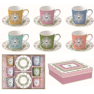 Porcelán eszpresszócsésze+alj 6 személyes, 100ml, dobozban, Coffee Mania, Spring Parade, R2S.126SPAR