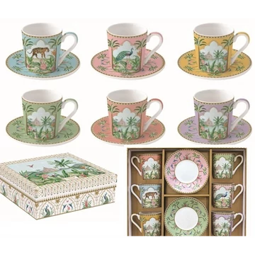 Porcelán eszpresszócsésze+alj 6 személyes 100ml dobozban, Coffee Mania, Paradise Sauvage, R2S.126PASA