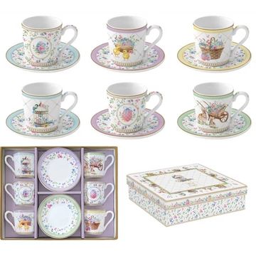 Porcelán eszpresszócsésze+alj 6 személyes, 100ml, dobozban, Coffee Mania, Spring Bloom, R2S.126SPBL