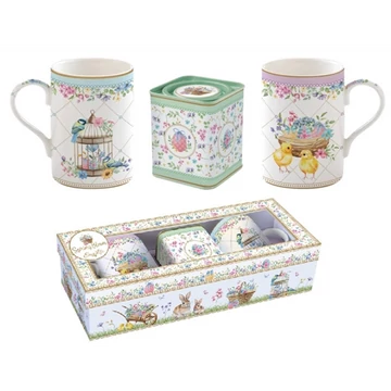Porcelánbögre 350ml, 2db+fémdoboz 7,5x7,5x9cm, ajándékszett dobozban, Spring Bloom, R2S.1497SPBL