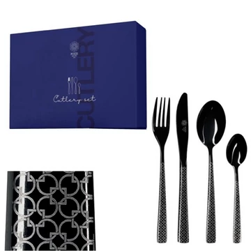 Rozsdamentes acél evőeszközszett 24db-os (villa, kés, kanál, teáskanál), Glossy Black, P.M.PM0112B