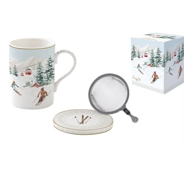 Porcelán szűrősbögre tetővel, 350ml, dobozban, Chalet, R2S.105CHAL