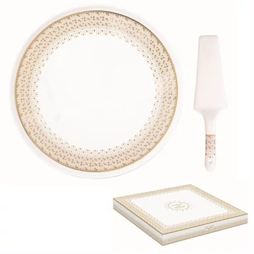 Porcelán tortatál lapáttal, 32cm, dobozban, Festive, R2S.1112FESV