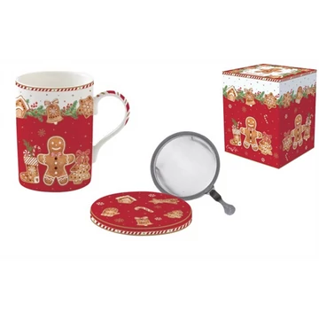 Porcelán szűrősbögre tetővel, 350ml, dobozban, Fancy Gingerbread, R2S.105FANG