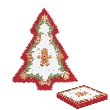 Porcelán fenyőtálca 20,5x25,5cm, dobozban, Fancy Gingerbread, R2S.1481FANG