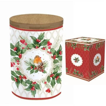 Porcelán konyhai tároló bambusz fedéllel, 11x16cm, dobozban, Christmas Berries, R2S.1493CHBE