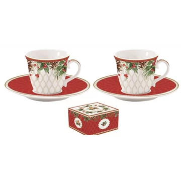 Porcelán eszpresszócsésze+alj 2 személyes, 80ml, dobozban, Christmas Berries, R2S.1175CHBE