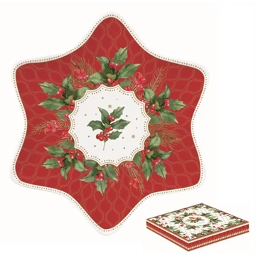 Porcelán csillagtálca 22,5cm, dobozban, Christmas Berries, R2S.1484CHBE
