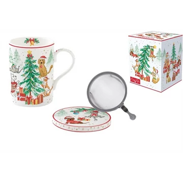Porcelán szűrősbögre tetővel, 350ml, dobozban, Christmas Gang, R2S.105CHGA