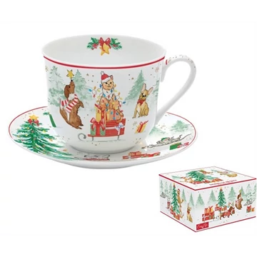 Porcelán reggelizőcsésze+alj 400ml, dobozban, Christmas Gang, R2S.1454CHGA
