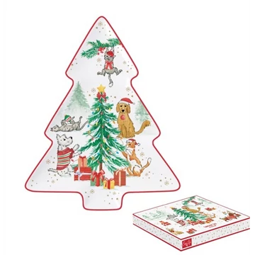 Porcelán fenyőtálca 20,5x25,5cm, dobozban, Christmas Gang, R2S.1481CHGA