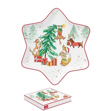 Porcelán csillagtálca 22,5cm, dobozban, Christmas Gang, R2S.1484CHGA