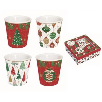 Porcelán eszpresszópohár 100ml, 4 személyes, dobozban, Jingle Bells, R2S.176JING