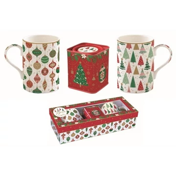 Porcelánbögre 350ml, 2db+fémdoboz 7,5x7,5x9cm, ajándékszett dobozban, Jingle Bells, Atmosphere, R2S.1497JING