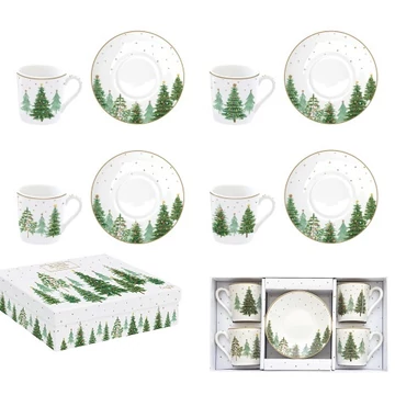 Porcelán eszpresszócsésze+alj 4 személyes, 100ml, dobozban, Festive Trees, R2S.1475FTRE