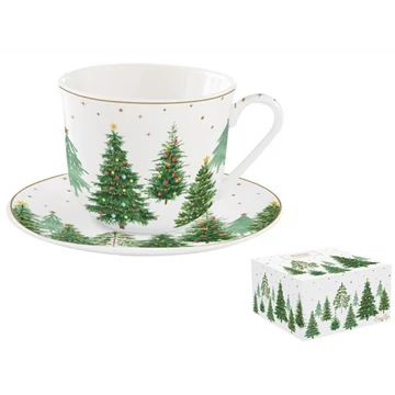 Porcelán reggelizőcsésze+alj 400ml, dobozban, Festive Trees, R2S.1478FTRE
