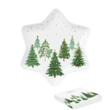 Porcelán csillagtálca 22,5cm, dobozban, Festive Trees, R2S.1484FTRE